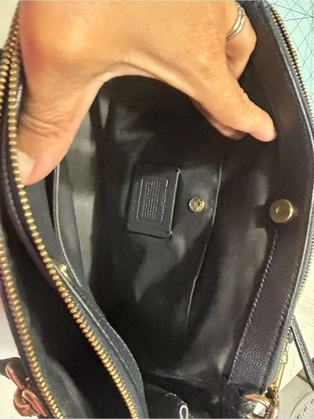 Coach Small Christie Carryall in Crossgrain Leather-midnight navy